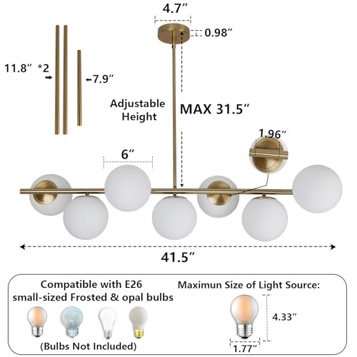 dareyu 41.5" Gold Sputnik Chandelier 7-Lights Brass Modern Linear Pendant Light Mid Century Globe Pendant Lighting Ceiling Light Fixture for Living Room Kitchen Island Dining Room by dareyu - Image 3