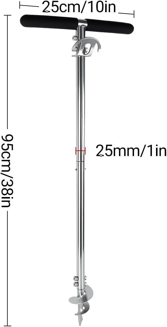 23" 38" 100" Shallow Water Anchor, 304 Stainless Steel Screw-in Boat Anchor Pole for Sandbar, Beach, Jet Ski, Kayak, Pontoon, Small Boat