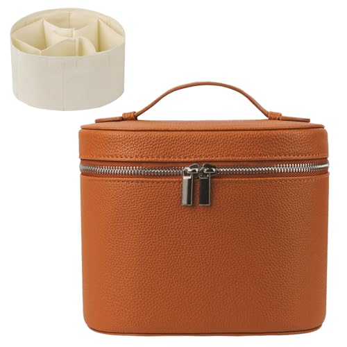 Trousse de maquillage marron en similicuir chic et spacieuse pour femme