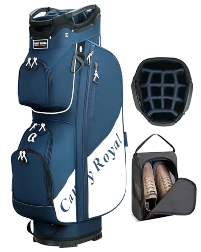 CandyRoyal Bolsa feminina para carrinho de golfe de 14 vias: azul, leve, parte superior divisória de comprimento total com bolso térmico, capa de chuva e bolsa de sapato