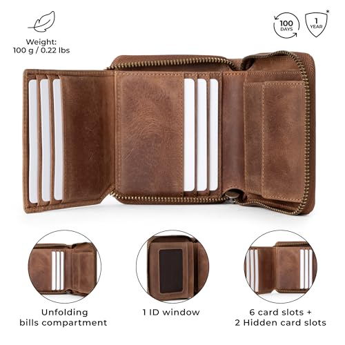 Image of BERLINER BAGS Full Grain Leather Small Wallet Women Palermo, Gift Box,Brown
