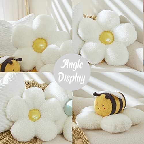 Miniatura 2 de ARELUX Almohada de felpa con diseño de flores de animales de peluche, bonita decoración de habitación, almohadas de flores indie, cojín suave para
