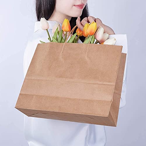Image of RanGit Bhumi Gift Bags- 10pcs Large Brown Paper Bags for Shopping Retail Paper Carry Bags, Party Favor Return Gifting Bags, Disposable, Recyclable Eco Friendly (16x5x12 in Brown, 10 pack)