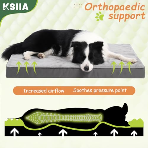 KSIIA Dog Beds Large Washable, Orthopedic Dog Crate Beds with Waterproof Removable Cover, Flat Mattress Non skid Bottom, Pet Beds for Dogs, Grey, 88x55x7cm - Image 3