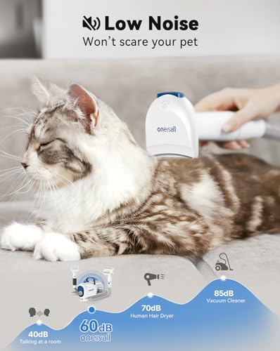 oneisall Hundeschermaschine mit Staubsauger Trockner, 2.5L Staubbehälter, 7 Stufen der Blastemperatur, Leise Schermaschine Hund Katze, Saugkraft 15000Pa, Profi Haustierpflegeset mit 8 Pflegewerkzeugen