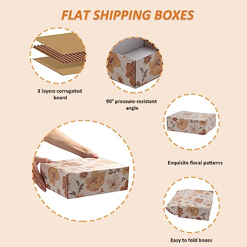 Image of HORLIMER 12x9x4 inches Shipping Boxes Set of 20, Floral Pattern Corrugated Cardboard Box for Gift, Packing, Mailing, Business