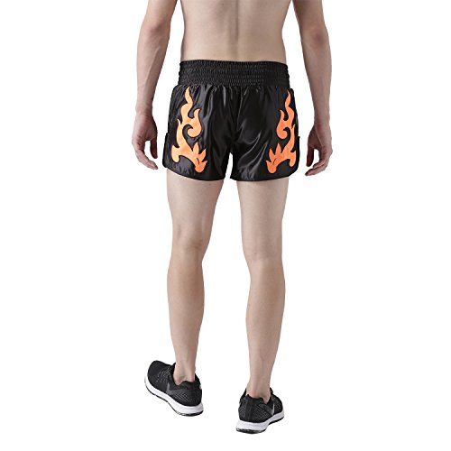Image of USI Universal Muay Thai Shorts for Men Women, 410N Boxing Kickboxing MMA Fight Clothing Training Workout Trunks (in, Alpha, L, Regular, Black /Orange)