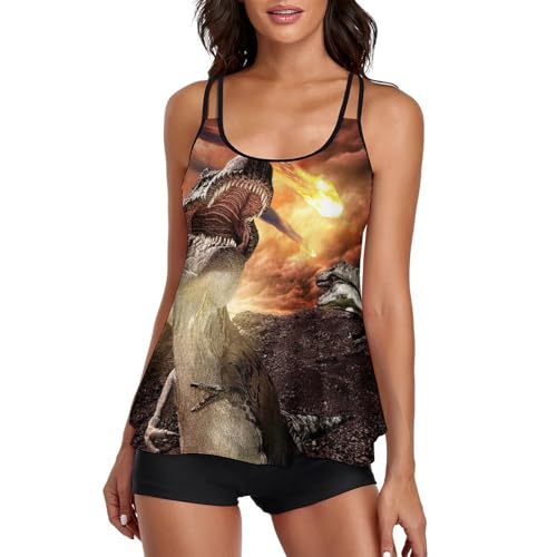 Maillot de bain tankini femme dinosaure avec short de plage