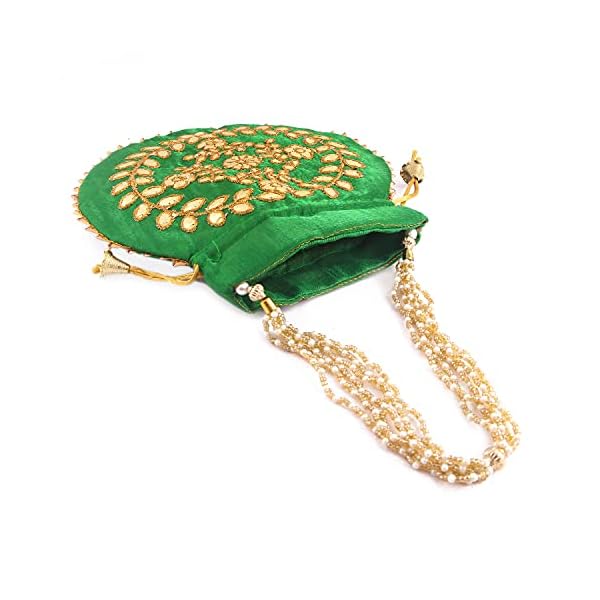 Indian Handicraft Silk Women's Girls Beautiful Gota patti Work Potli Hand Bag-03 - Image 4