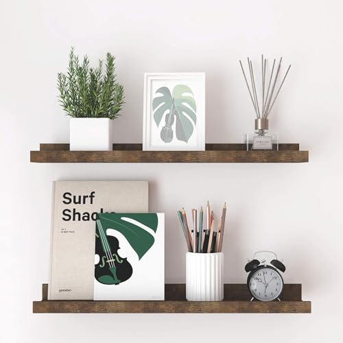 Image of Brown Floating Shelves for Wall Decor, 24 in Shelf with Lip Set of 2