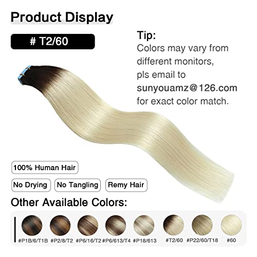 Image of SUYYA Tape In Hair Extensions Human Hair 16 Inch #T2 /60 Brown to Blonde