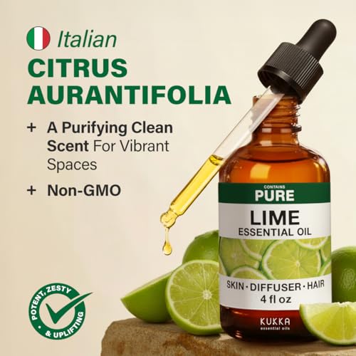 Image of 100% Pure Lime Oil - 4 Fl Oz Lime Essential Oil for Hair, Skin, Diffuser, Aromatherapy & DIY Soap Making Scent