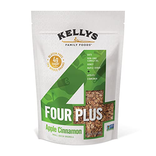 Image of Kellys Four Plus Granola Cereal | Apple Cinnamon Healthy Granola for Yogurt | Hand Made Snacks for Breakfast - 12 oz