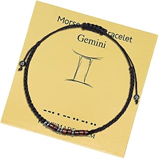 Zodiac Morse Code Bracelet, Horoscope Beaded Woven Bracelet Adjustable Astrology Constellation Braided Jewelry Handmade Birthday Gift with Decryption Card for Friendship Girls Mum Daughter-Gemini
