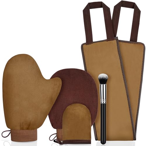 LOPHE Guante Autobronceador, 5 en 1 Manopla Autobronceador, Marrón Aplicadores de Productos Bronceadores, Kit de Aplicador de Bronceado Automático con Aplicador de Espalda y Brocha de Maquillaje