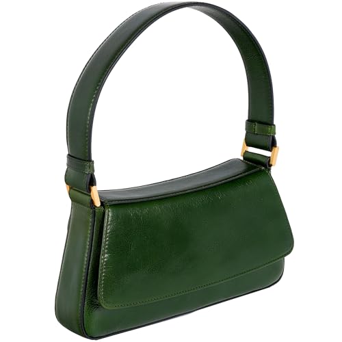 Time Resistance Leather Handbag - Full-Grain Leather Purse for Women - Shoulder Bag Made in Italy (Green)