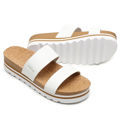 Image of Yozuru Womens Platform Sandals with Arch Support Slip on Slides Comfortable Summer Beach Sandals Cork Footbed Cushion Wedge Sandals for Women