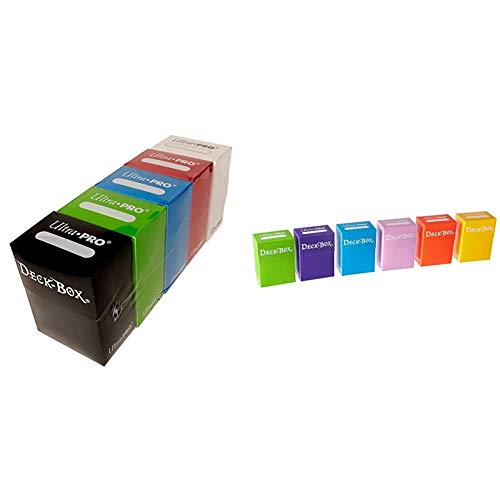 Ultra Pro 5 Piece Deck Box Set - Red, Blue, Green, Black, White (for Pokemon, Yu-Gi-Oh and Magic) & Deck Box, Set of 6 (Orange, Purple, Light Blue, Pink, Yellow, Light Green)