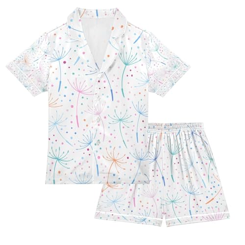 senya Colorful Dandelion Satin Summer Pajama Sets Silk Short Sleeve Button Down Sleepwear