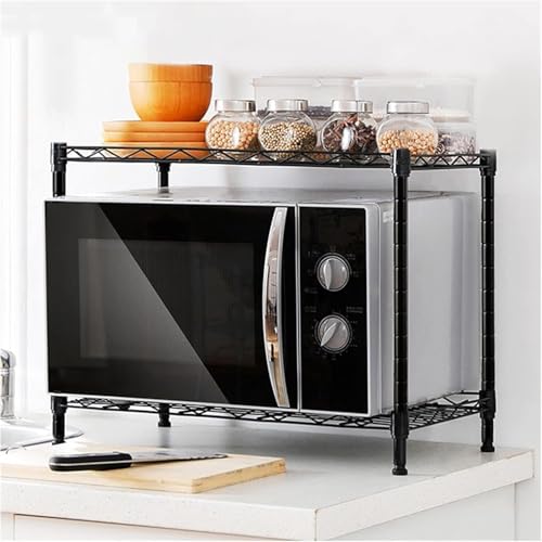 Image of Premium Heavy-Duty 2-Tier Black Metal Wire Storage Rack Shelf Organizer | Adjustable Multipurpose Freestanding Shelving Unit for Home, Office, Kitchen | Size 10 inch D x 18 inch W x 18 inch H Inch