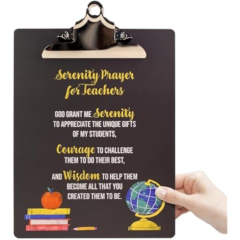 Serenity Prayer Wood Clipboard for Teachers - Double Sided Full Color Print Standard A4 Clipboard with Sturdy Metal Clip - Christian Gift and Supplies for Teachers, School, University 9 x 12 Inch Cover