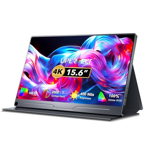 Monitor Portatile 4K 15,6 Pollici, Display Mobile 3840 * 2160 Schermo IPS UHD con Porta USB C OTG HDMI per Laptop Interruttore per Telefono Cellulare PS4/5 Xbo Switch, Compatibile con VESA