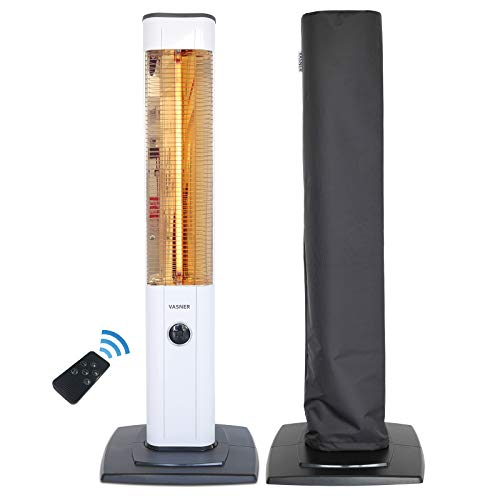VASNER StandLine 23R radiador infrarrojos + cubierta – 2300 W, calefactor electrico, bajo consumo, terraza y baño, control remoto, metal (Blanco)