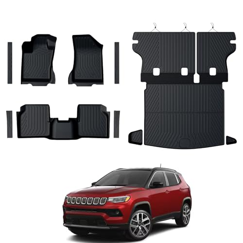 GALVAGNITE Floor Mats Set for 2017-2025 Jeep Compass Accessories(New Body Style 2nd Generation), Full Coverage All Weather Floor Mats with Cargo Mat TPE Includes Backrest Protectors & Door Sill Guards