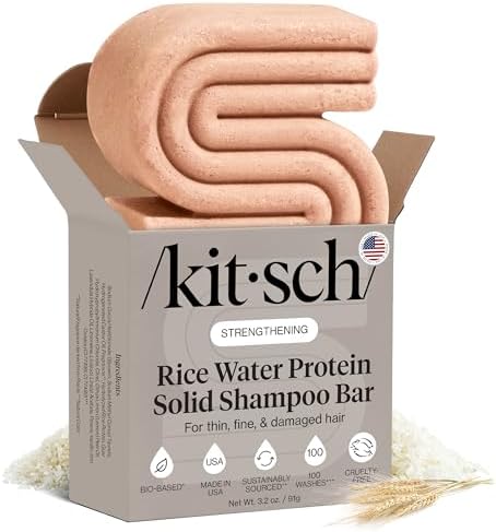 Kitsch Rice Water Shampoo Bar for Hair Growth – Strengthening Hair Shampoo for Men and Women – Reduce Breakage, Boosts Shine – Paraben, Silicone & Sulfate-Free, Vegan Hair Care - 3.2 oz