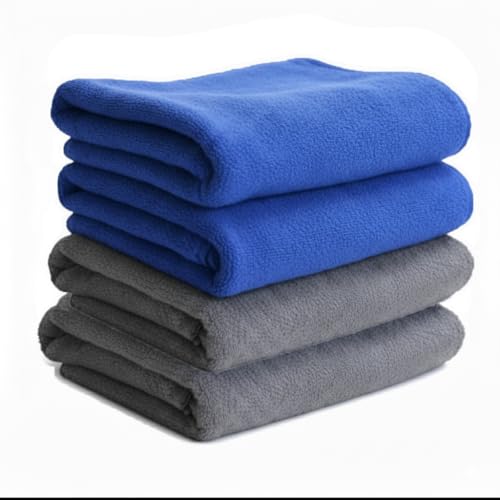 Image of Dribble Microfiber Weft Knitting 400 GSM Hand Towel 40x60 cm | Ultra Soft, Quick Dry, Highly Absorbent | Lightweight & Skin-Friendly Towel for Bathroom, Gym & Travel, Blue & Grey (Pack of 4)