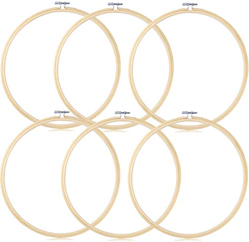 TOKERD 6 Stück 20cm Stickrahmen Holz Bambus Kreuzstich Rahmen Einstellbar Stickerei Ring Hoop Runden Bambus Kreis Set Nähmaschine Stickerei Ring Cross Stitch Hoop für Dekoration DIY Nähen