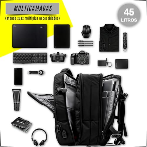 Mochila Viagem Avião Expansivel Aeroporto 45 Litros Expansiva 45 x 33 x 24cm Ergonômica à Prova D'á