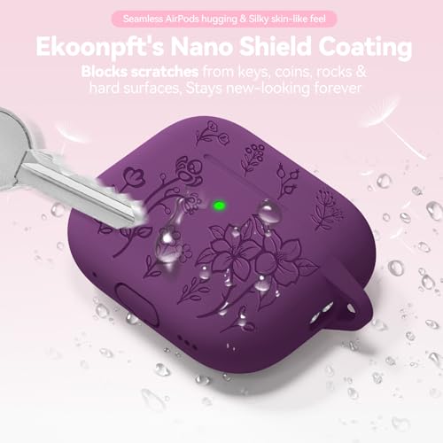 Image of for Airpods Pro 3 Case, Flower Engraved Case Cover Compatible with AirPods Pro 3rd Generation 2025, Soft Silicone Cases with Cute Keychain & Cleaner for Women Girly, Shockproof