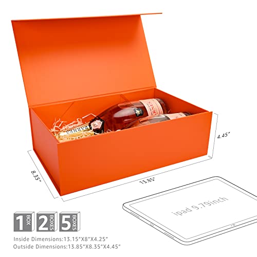 Image of LIFELUM Gift Boxes Bulk, 13.85 x 8.35 x 4.45 inch 1 Pack Orange Gift Boxes with Lids Contains Card, Ribbon, Shredded Paper Filler Gift Boxes for Birthdays, Baby Shower, Bridal Gifts,Weddings