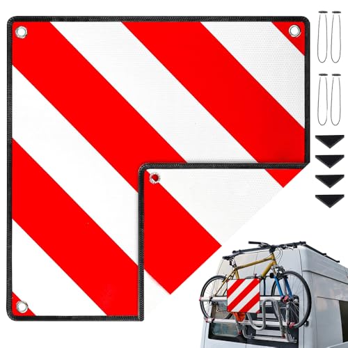 Lotvic Señal de advertencia de Italia España y Portugal, 50 x 50 cm, color rojo y blanco, de aluminio, reflectante, con 4 cuerdas tensoras, certificado para portabicicletas y autocaravanas