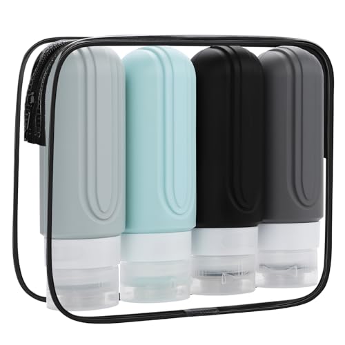 Travel Bottles Set for Toiletries, TSA Approved Travel Containers Leak Proof Silicone Squeezable Travel Accessories 2oz 3oz for Shampoo Conditioner Lotion Body Wash (Black)