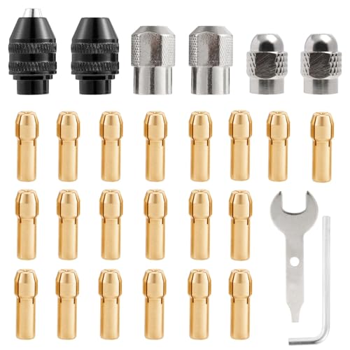 Portabrocas Juego de mandril de taladro de 28 uds, repuesto de 1/32 'a 1/8' 4486, herramienta rotativa de vástago de portabrocas sin llave, cambio rápido Accesorios para Herramienta Rotativa