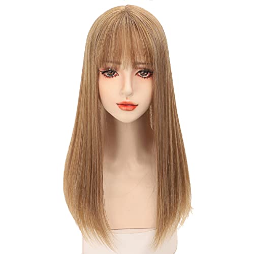 50cm Straight Head Forehead Topper With Thick Bangs Snythetic Middle Part Clip in Hair Topper for Women Cover Thin Hair (27/613) - Image 2