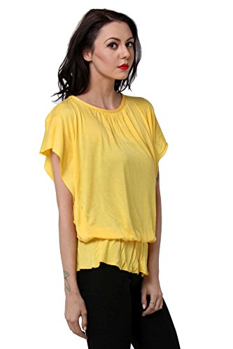 Image of Teemoods Women's Short Sleeve Blouson Top - Round Neck, Elastic Waist, Loose Fit Viscose Summer Top for Women