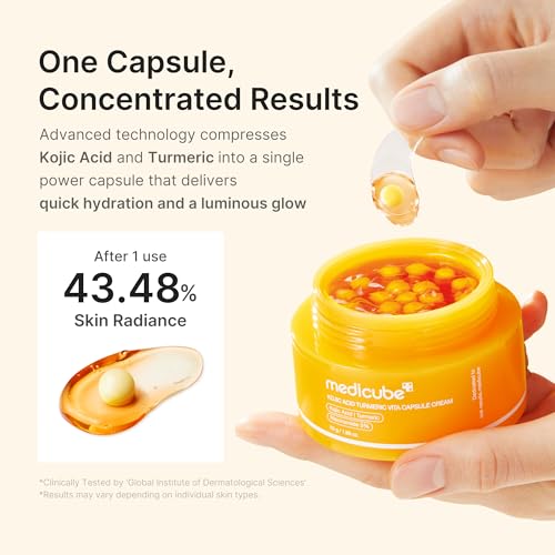 Image of medicube Capsule Cream with Kojic Acid & Turmeric for Uneven Skin Tone | Tone Renewal & Radiance Care with Turmeric, Kojic, Vitamin C, For troubled skin, Korean Skincare, 1.86 oz