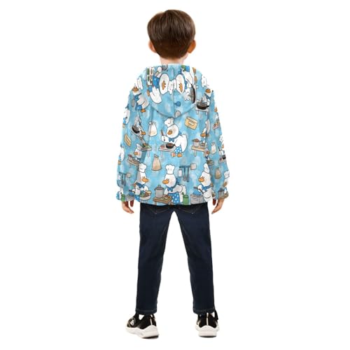 Cooking Ducks in Kitchen Pattern Toddler Fleece Jacket Girl Boys Hooded Fleece Jacket Coat Warm Outwear Zip-up 3-10T4