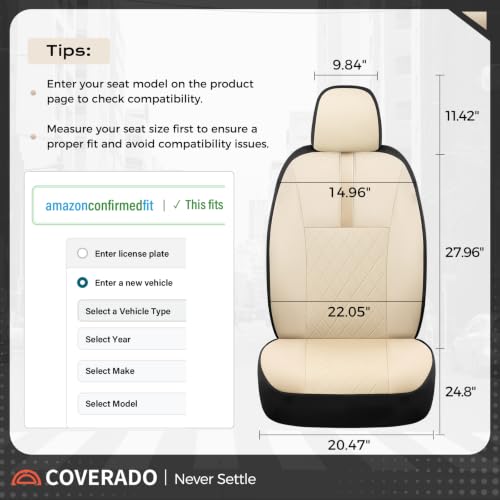 Image of Coverado Car Seat Covers Front Pair, Automotive Leather Seat Covers for Car,Universal Fit Front Back Seat Cover, Non-Slip Waterproof Breathable Car Seat Protector