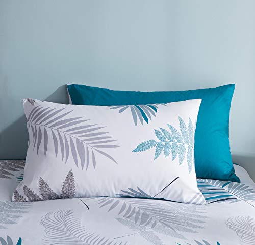 Image of SLEEPBELLA Duvet Cover Set, 600 Thread Count Cotton Leaf Botanical Pattern Print Reversible Comforter Cover Set (Queen, Teal Blue-Leaf)
