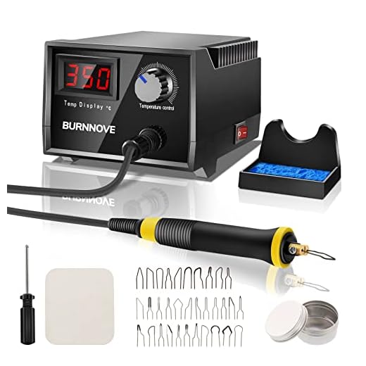 BURNNOVE Máquina de Pirograbado Kit de Quema de Madera 60W 220V con 0 ° C a 750 ° C Temperatura Ajustable 30 Cabezas de Bolígrafo Pantalla Digital