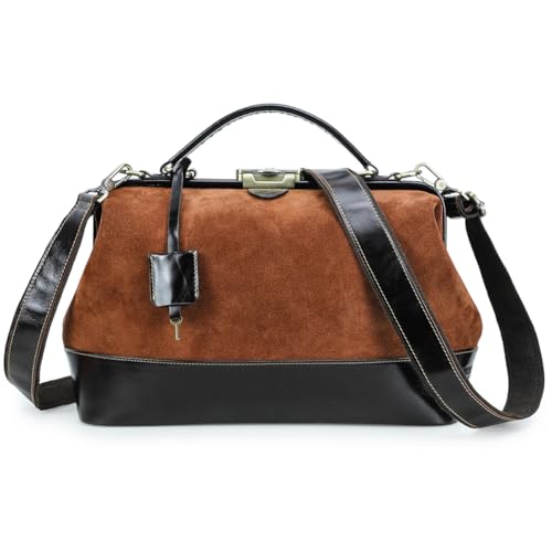 Image of CONTACTS Doctor Bag Purse for Women Luxury Leather Handbag with Lock Shoulder Bag Vintage Top Handle Bag