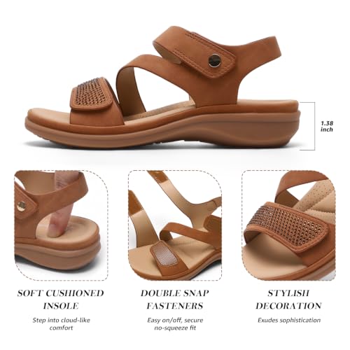 Image of Littleplum Womens Sandals Arch Support - Comfortable Flat Sandals for Women, Summer Breathable Adjustable Orthotic Walking Shoes for Beach,Travel