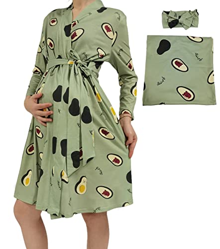 Image of SUFEINI Swaddle Set with Matching Mommy Robe, Maternity Robe Nursing Hospital Delivery Labor Robes Pregnancy Women Loungewear