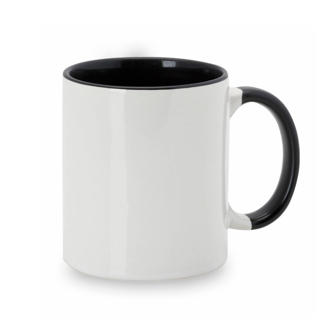 Lote 36 tazas ceramicas sublimación Negras de 350ml capacidad con exterior en color blanco e interior en Negro, presentadación en cajas individuales Negras, tazas sublimación al mayor.