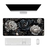 Black and White Mouse Pad,Floral Mouse Pad Desk Mat,Large Mousepad Aesthetic Mouse Pads Desk pad - Non-Slip Stitched Edges & Rubber Base for Office, Gaming Room, Computer, Laptop