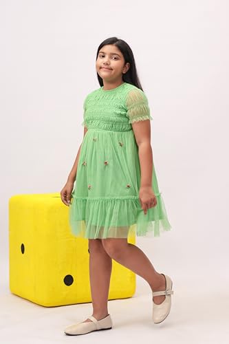Image of Kids Girls Printed Embroidered Fusion Dress | Handmade Crafted Designer Ethnic Wear | 100% Cotton